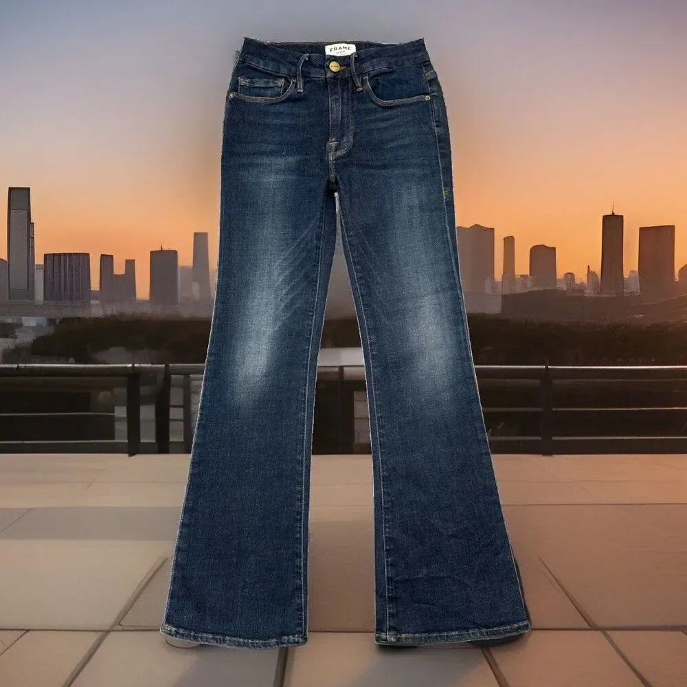 Frame Le Crop Mini Boot Sidewinder Jeans 24 (23x26.5) Dark Blue Stretch Womens - Picture 10 of 11